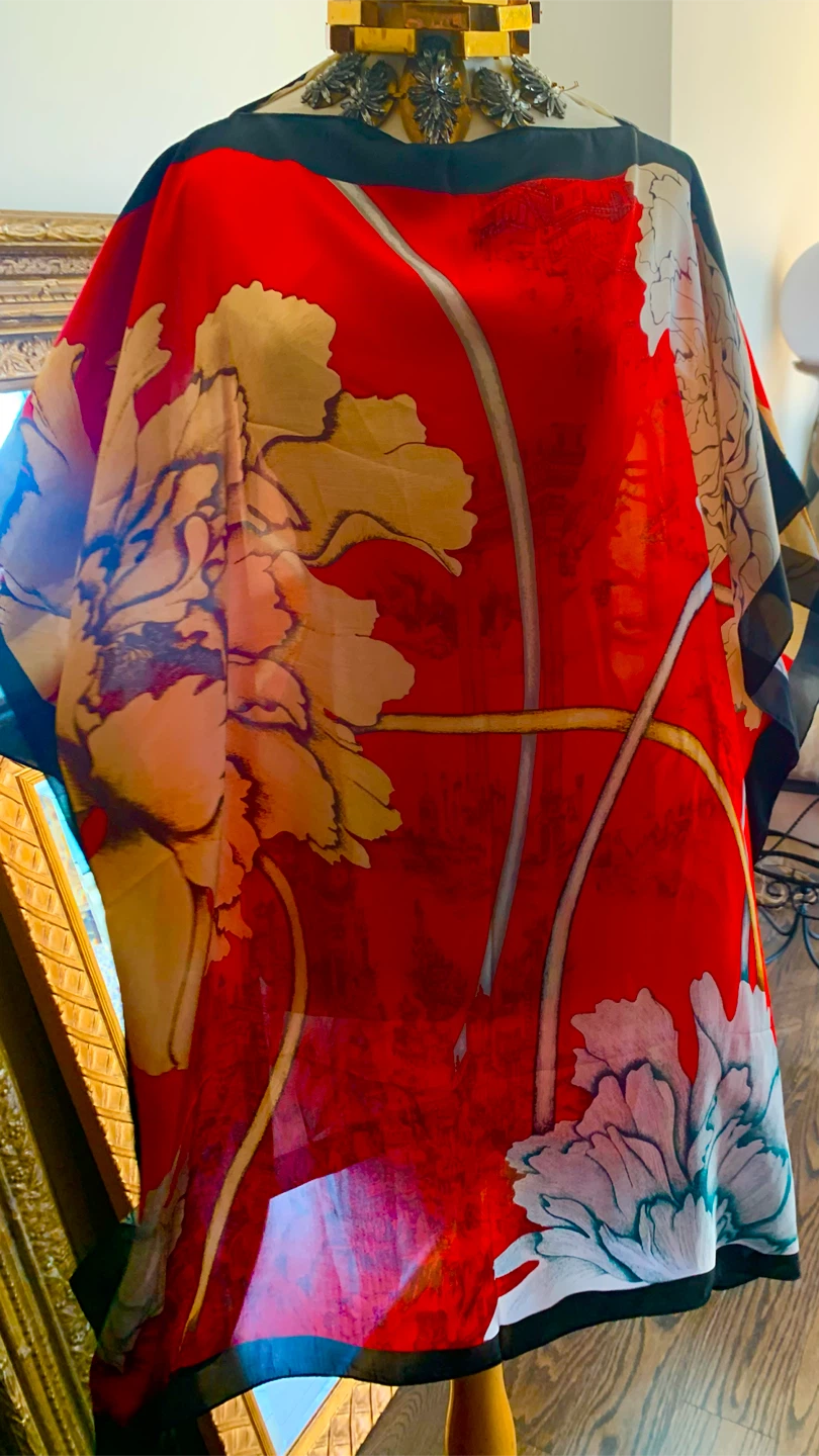 Overview         NEW vibrant, floral print silk tunic/caftan - photo 3