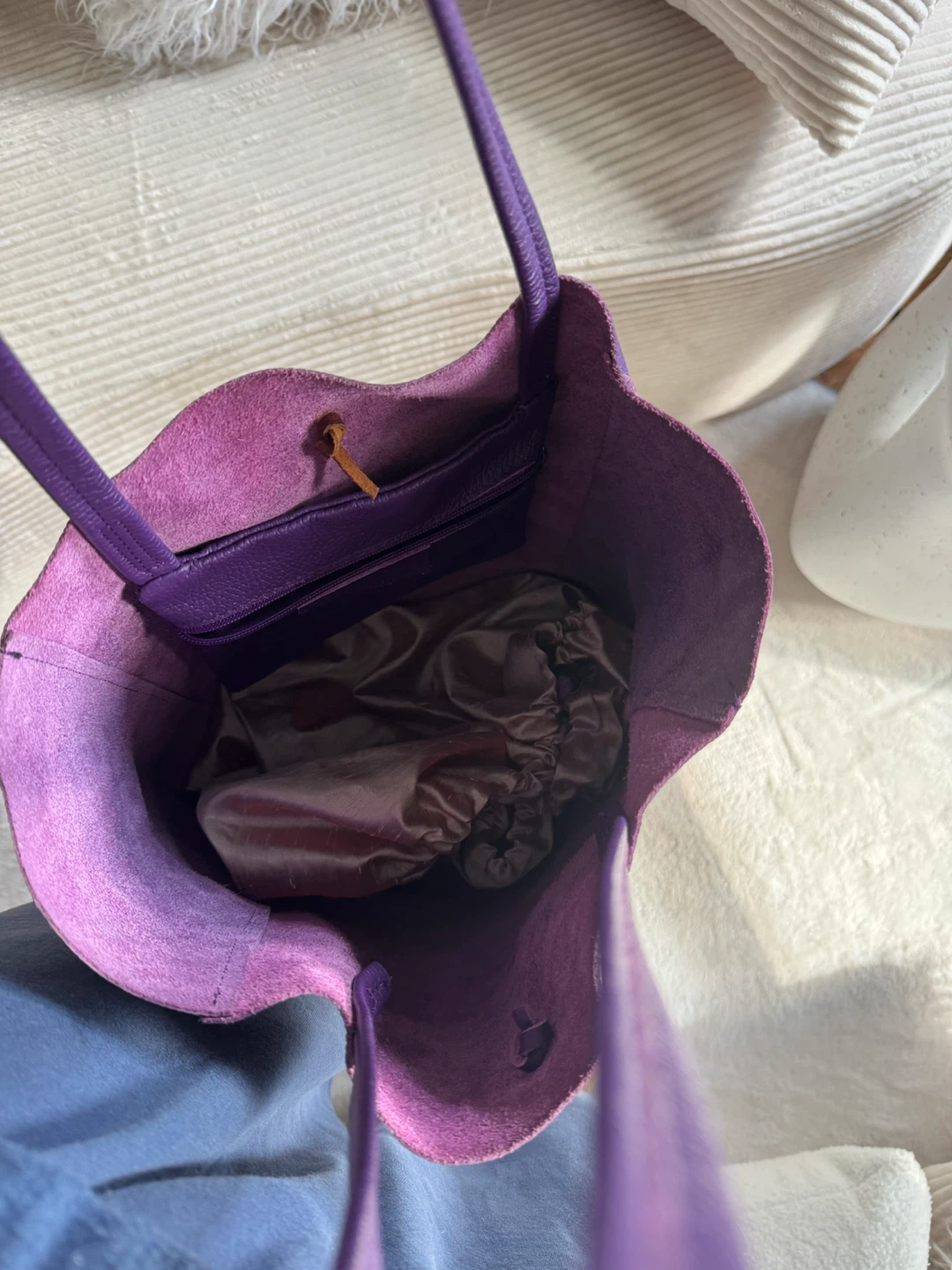 Purple Leather Tote Bag