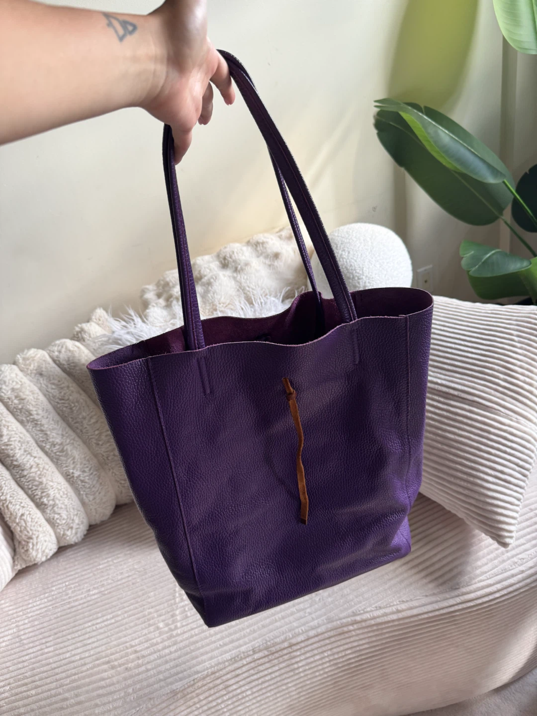 Purple Leather Tote Bag - photo 3