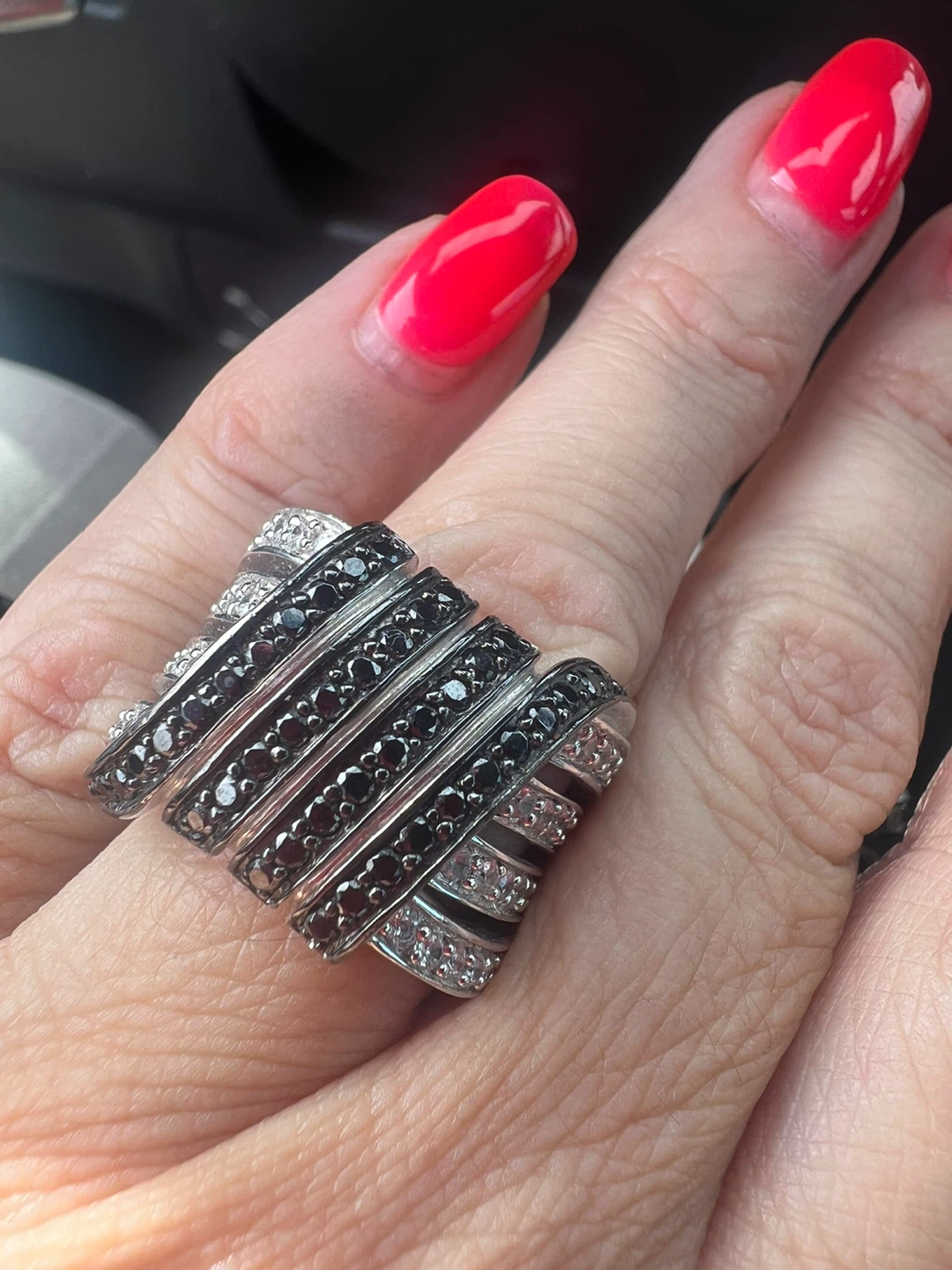 Sterling silver multi-row statement ring