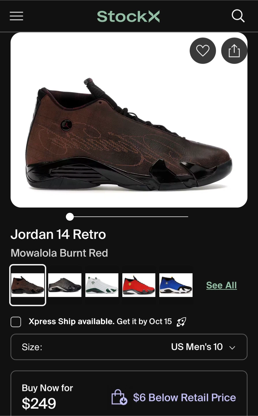Air Jordan 14 Retro SP Mowalola Burnt Red Size 10 - photo 2