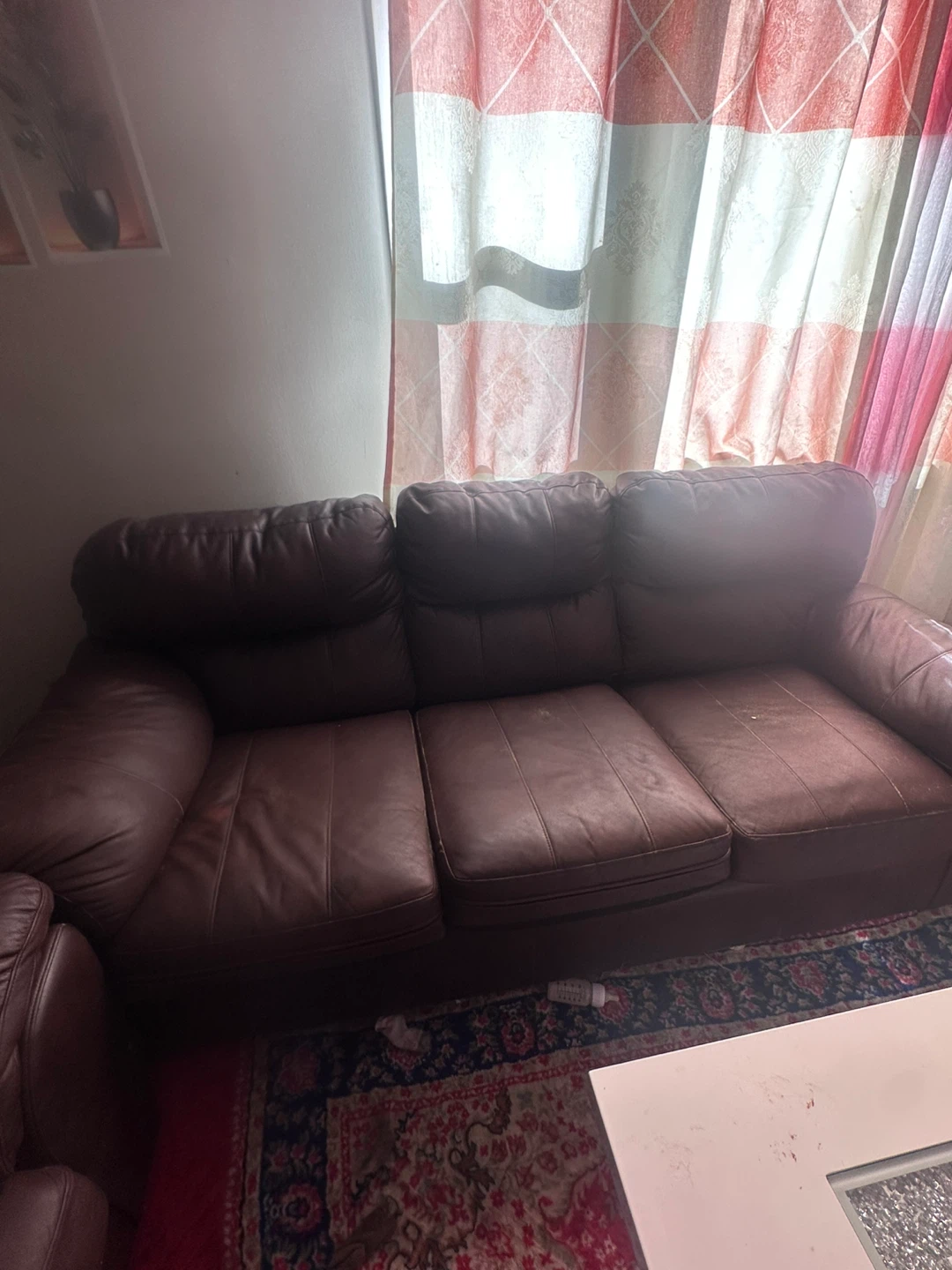 Dark Brown Faux Leather Sofa
