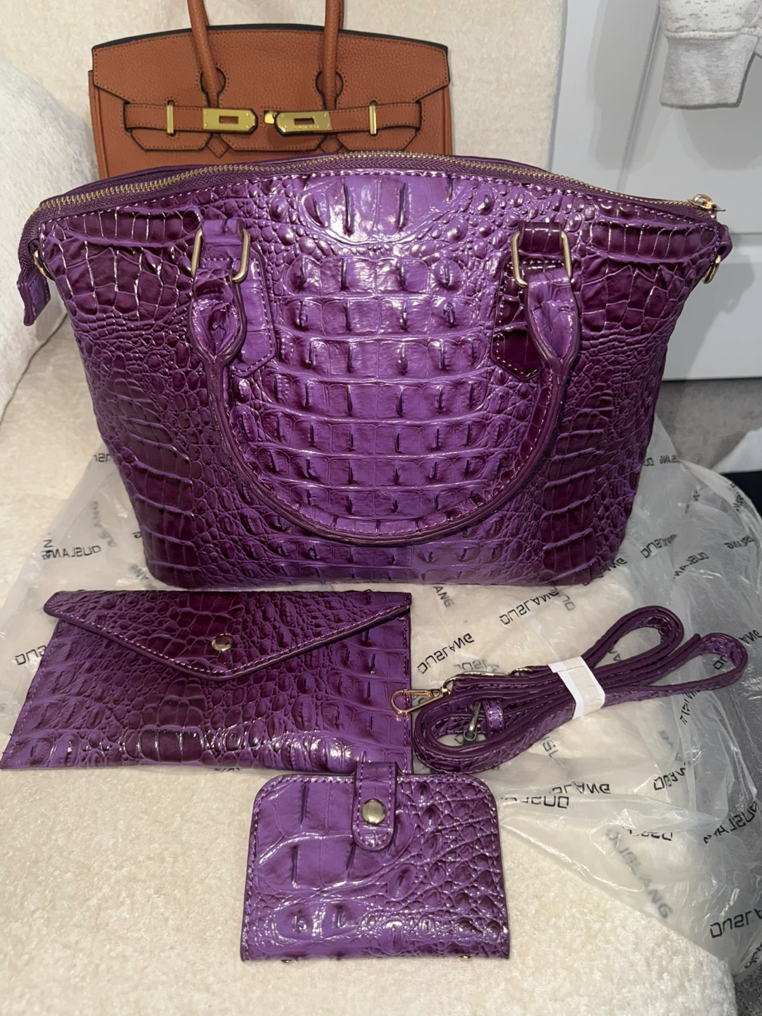 Beautiful Purple Crocodile Pattern Handbag Set. Big size - photo 2