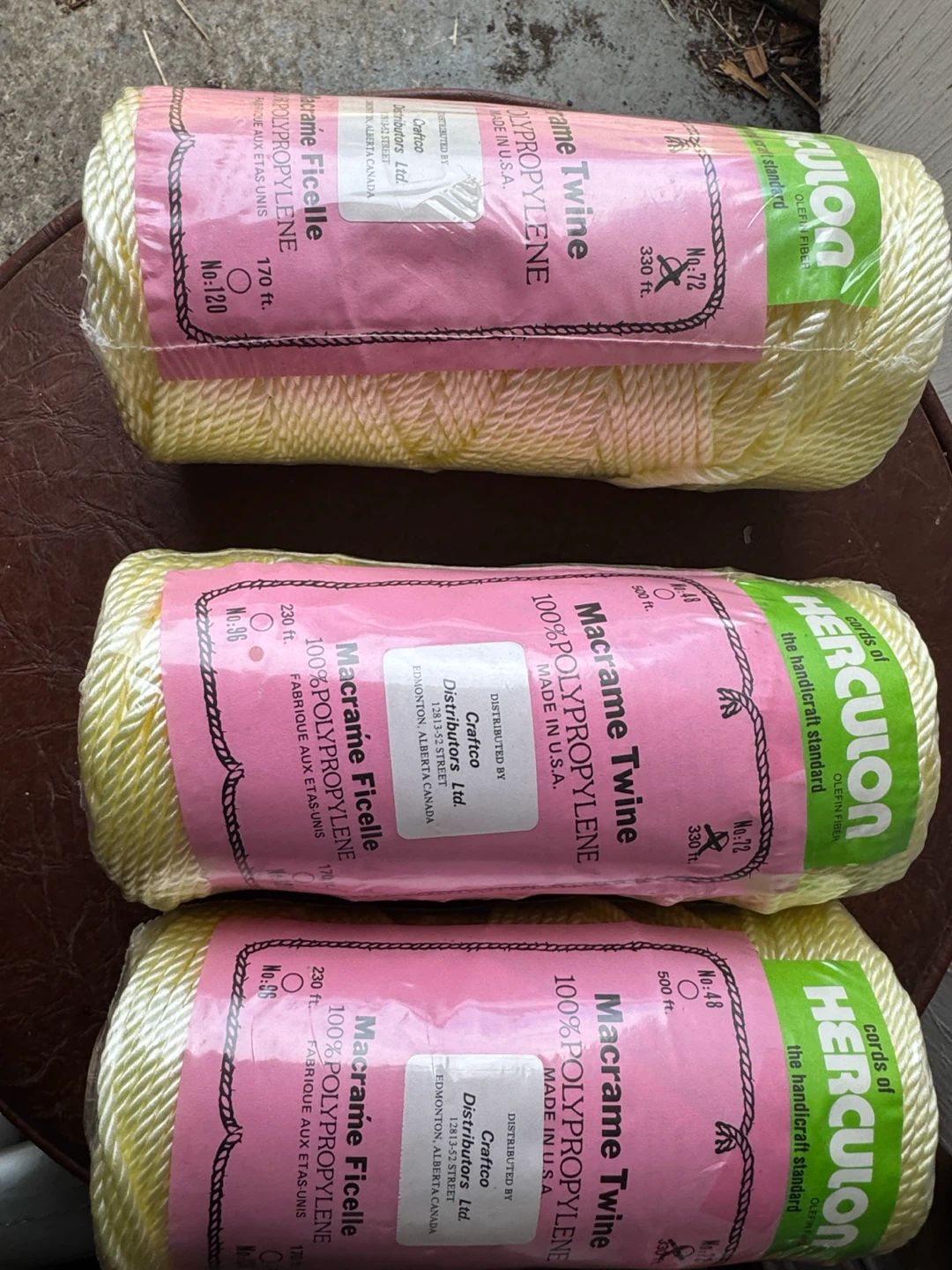 Three rolls of Herculon macrame twine