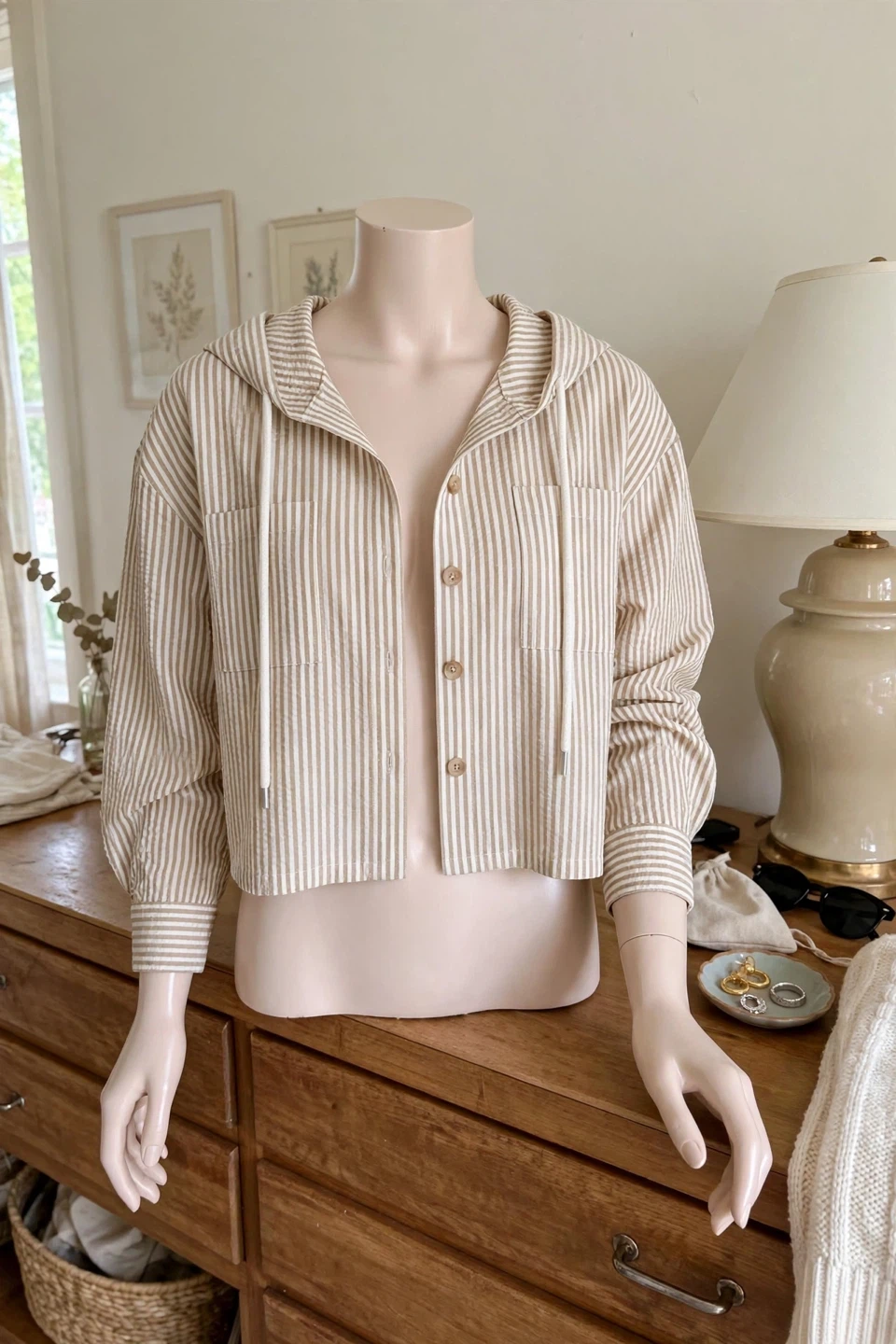 Brand new Striped Hooded Button-Up Shirt