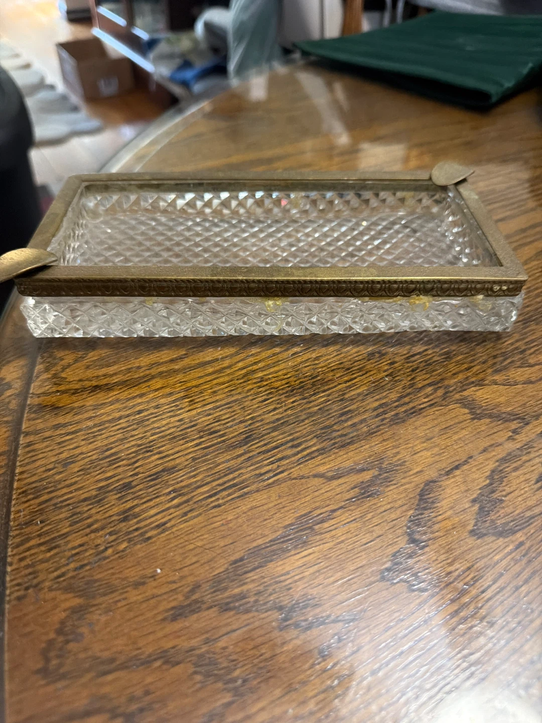 Vintage Crystal and Brass Ashtray