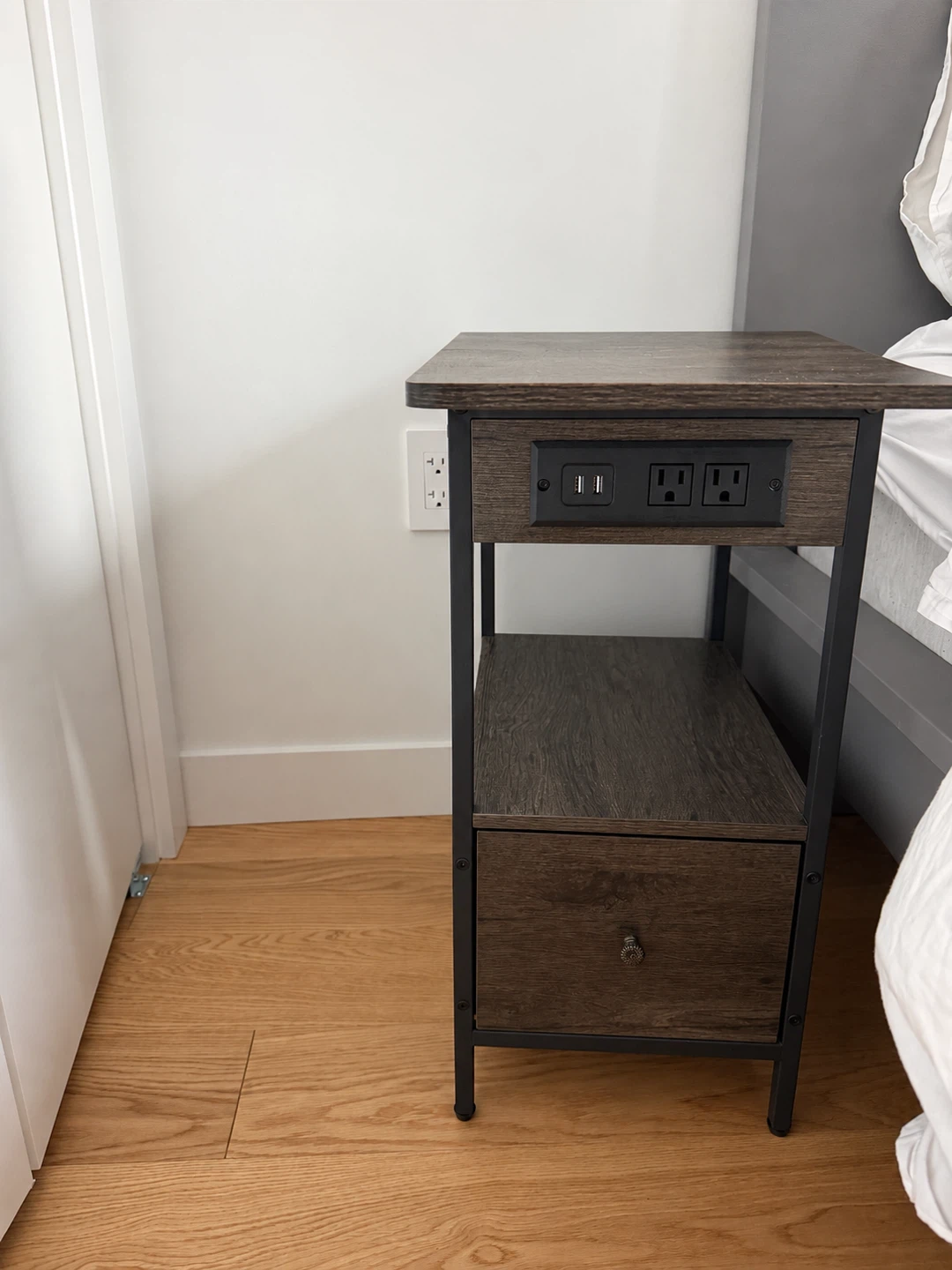 2 Narrow Bedside Table with Charging Station
