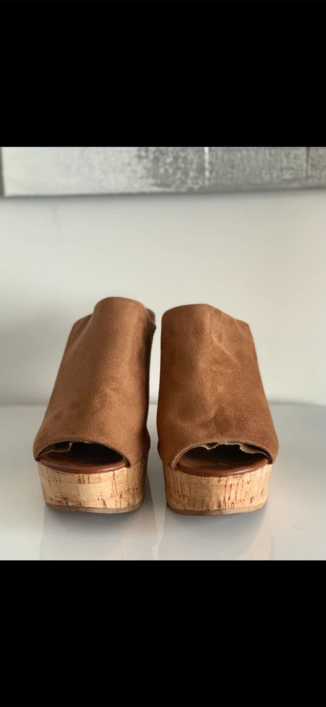 Tan Suede Cork Wedge Mules - photo 2