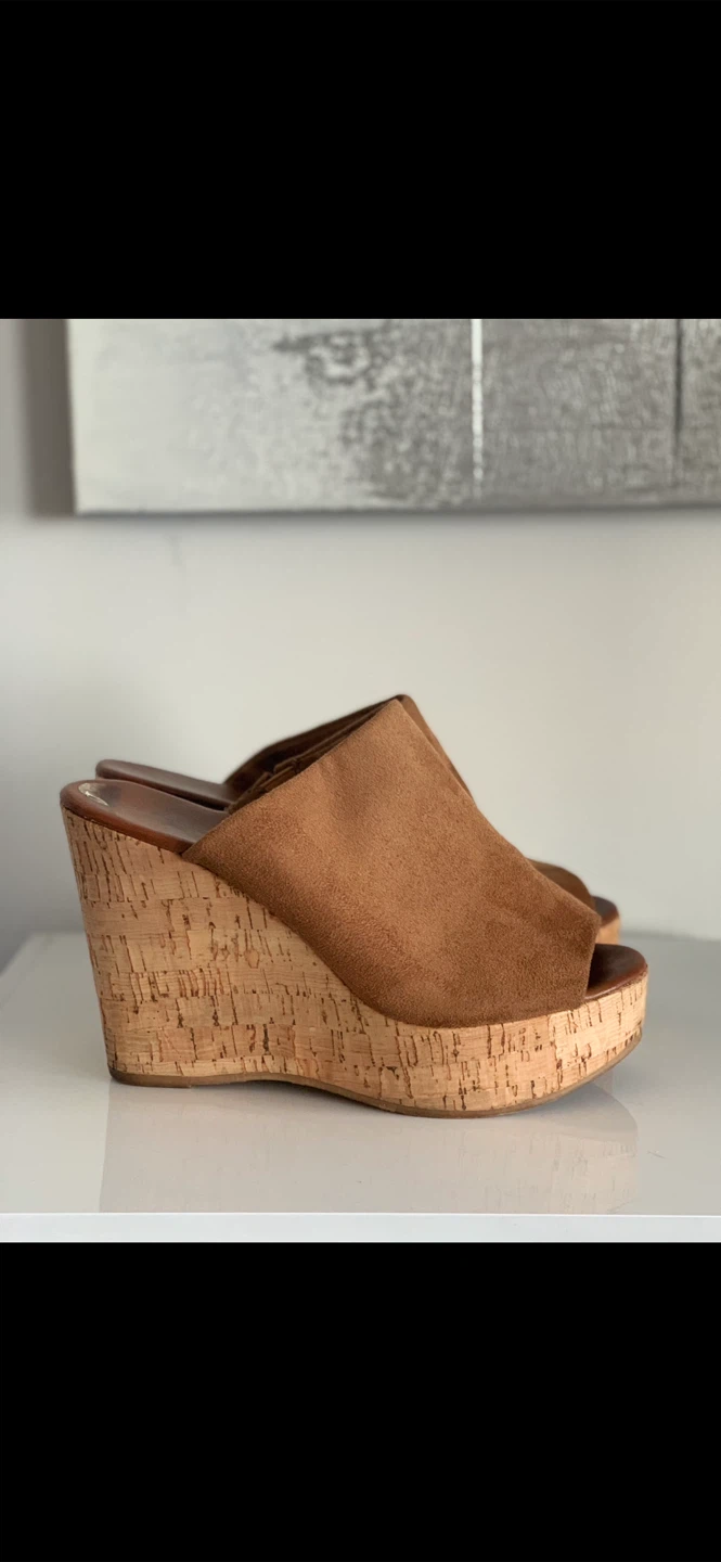 Tan Suede Cork Wedge Mules - photo 3