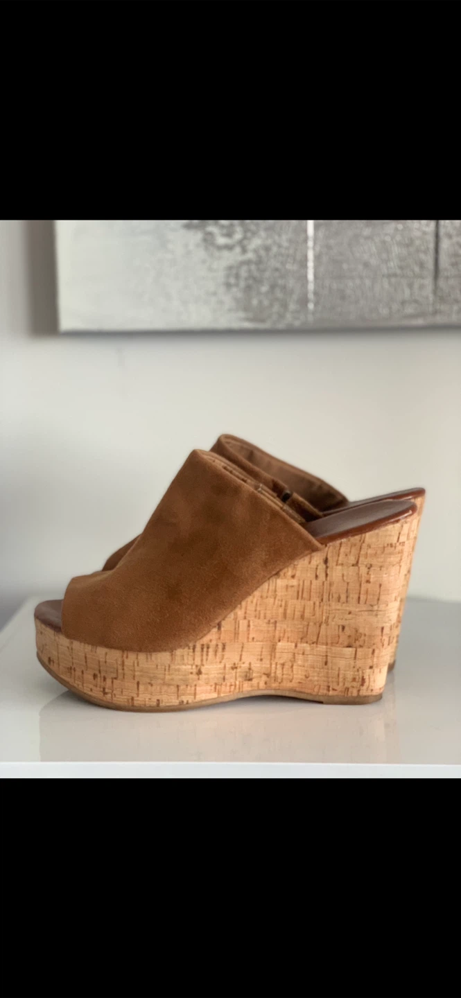 Tan Suede Cork Wedge Mules - photo 5