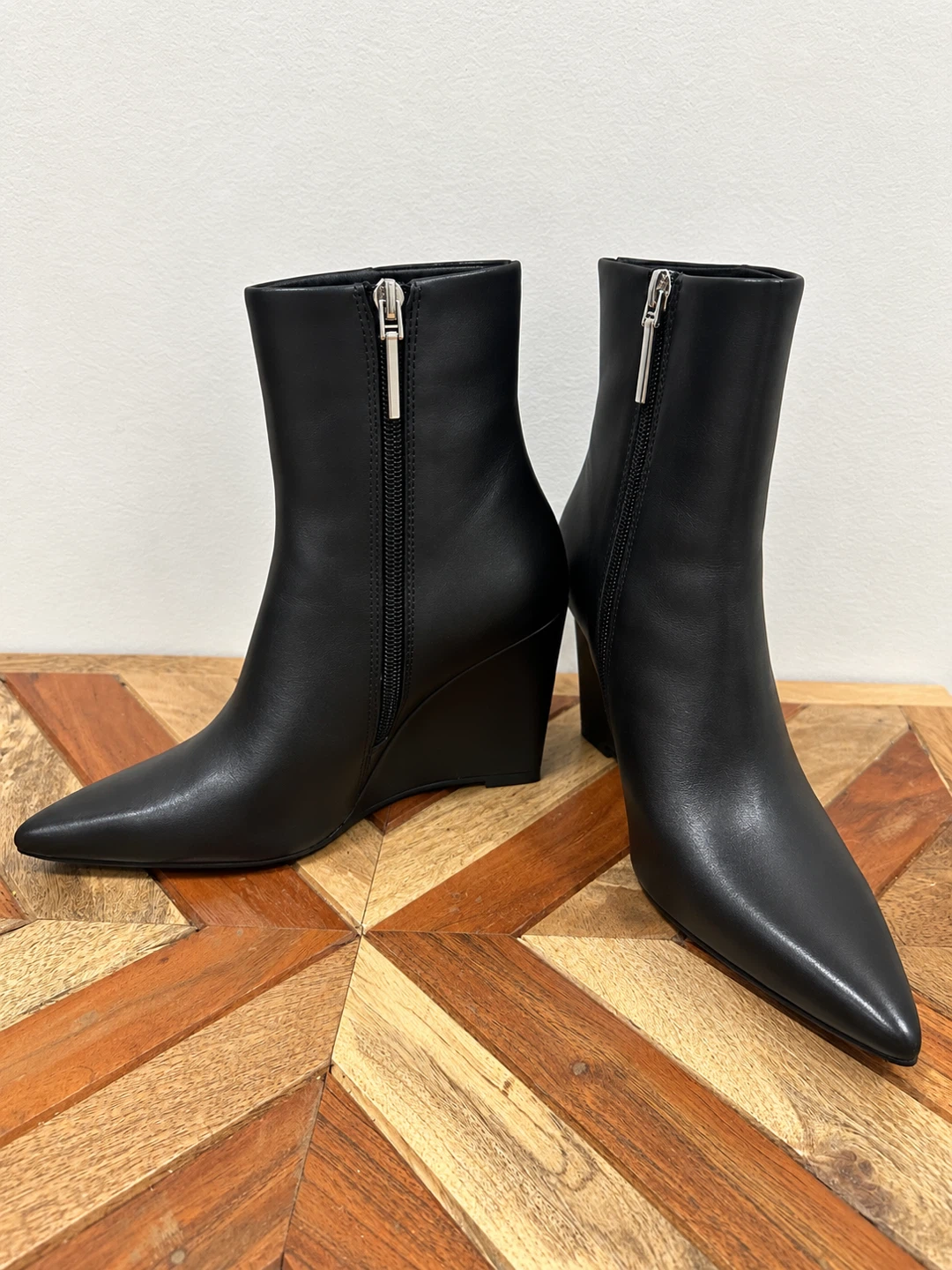 Zara Genuine Leather | black wedge ankle boots - photo 2