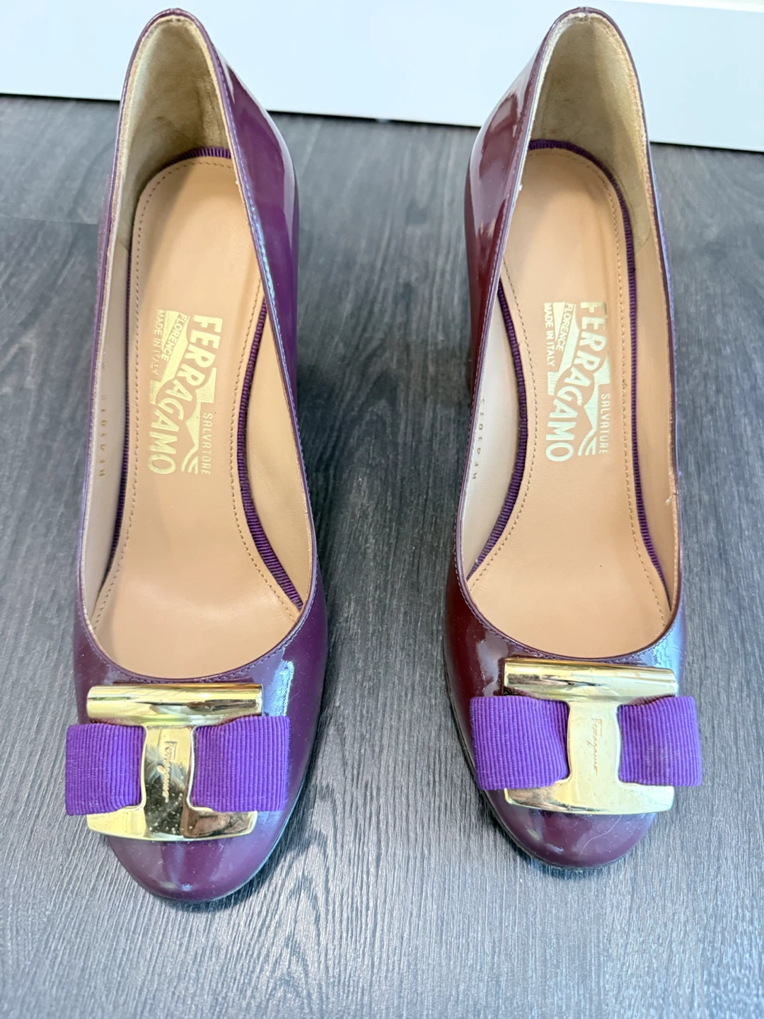 Salvatore Ferragamo Patent Leather Pumps Purple