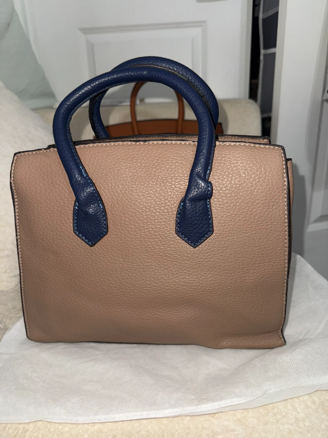 Taupe and Navy Satchel Structured Handbag. - photo 3