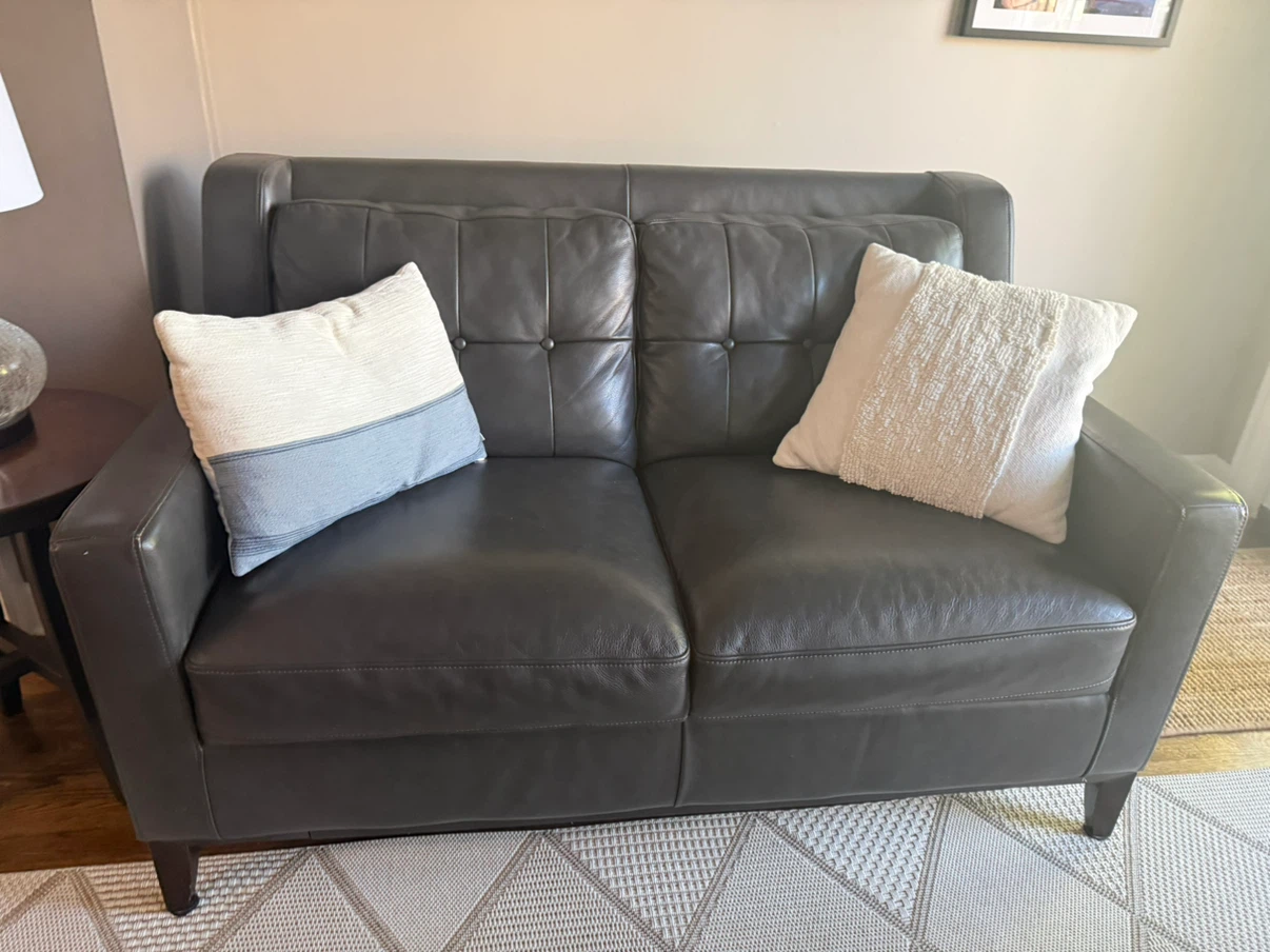 Dark Gray Leather Loveseat