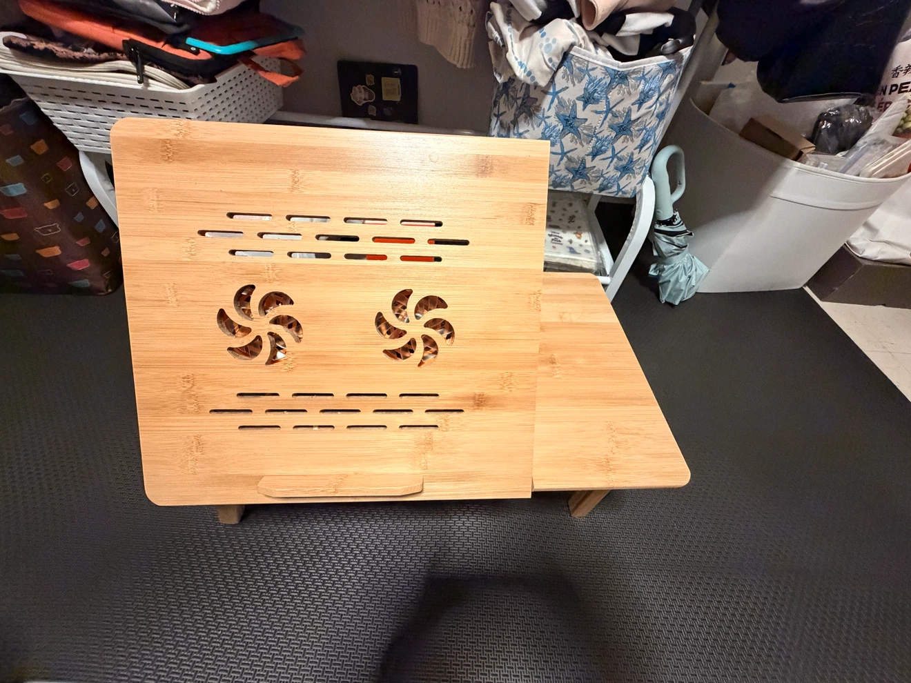 Adjustable Bamboo Laptop Desk with Cooling Fan - photo 3