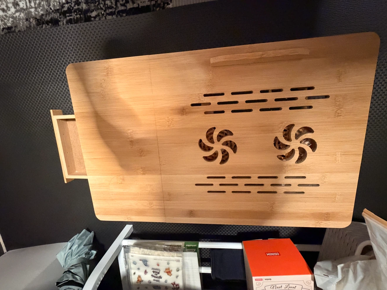 Adjustable Bamboo Laptop Desk with Cooling Fan - photo 4