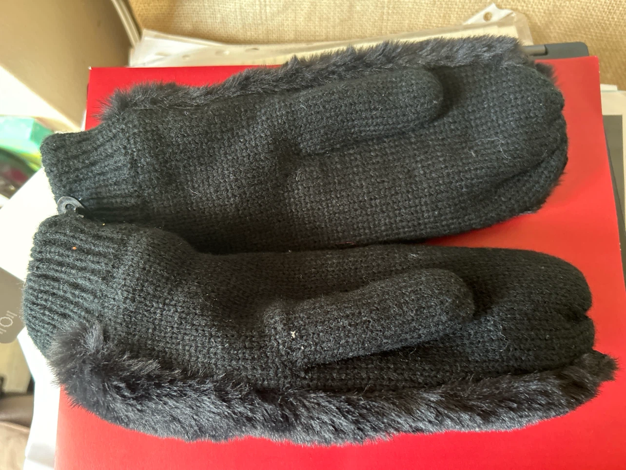 Paws Black Faux Fur Mittens