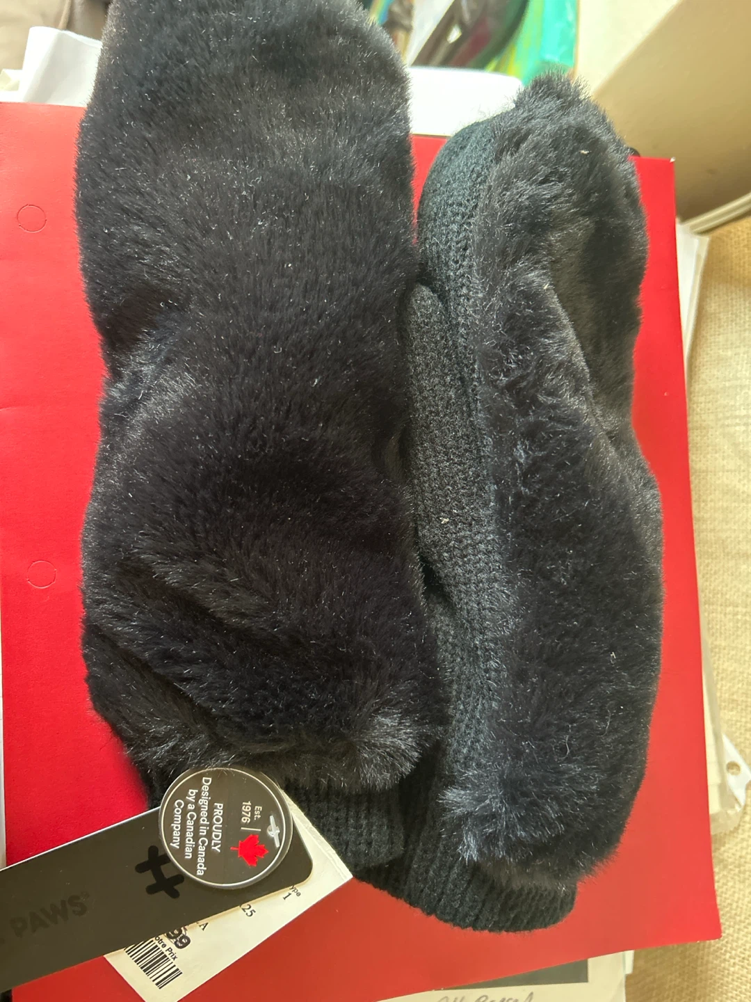 Paws Black Faux Fur Mittens - photo 2