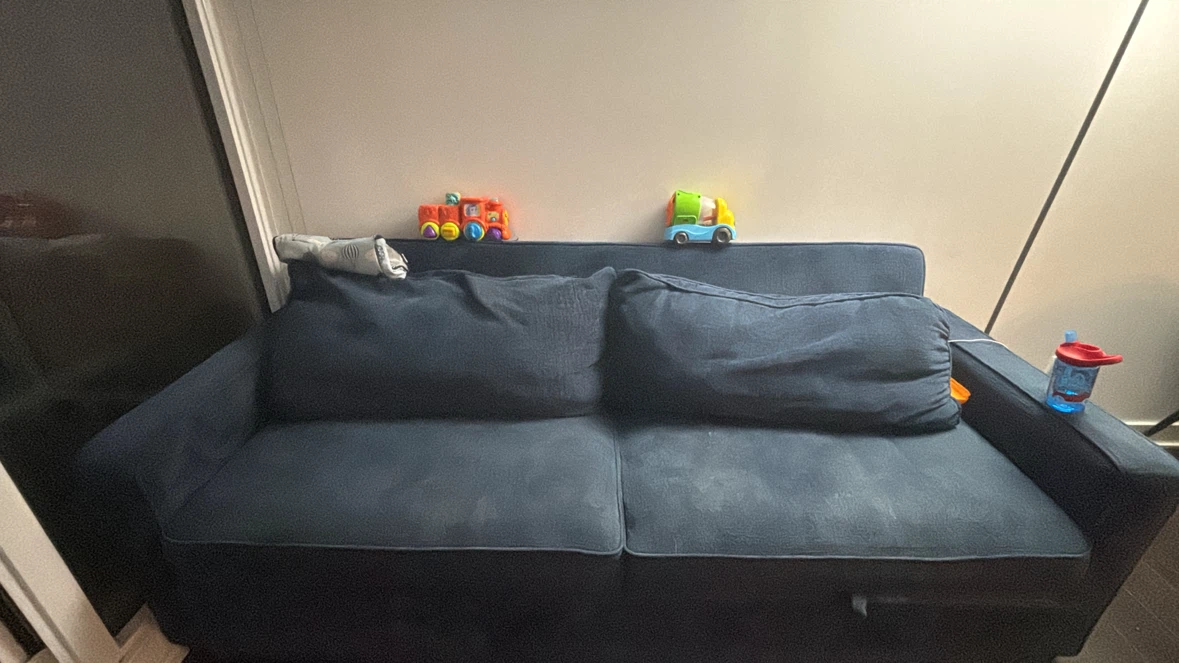 Dark Blue Sofa Bed with Pull-Out Section