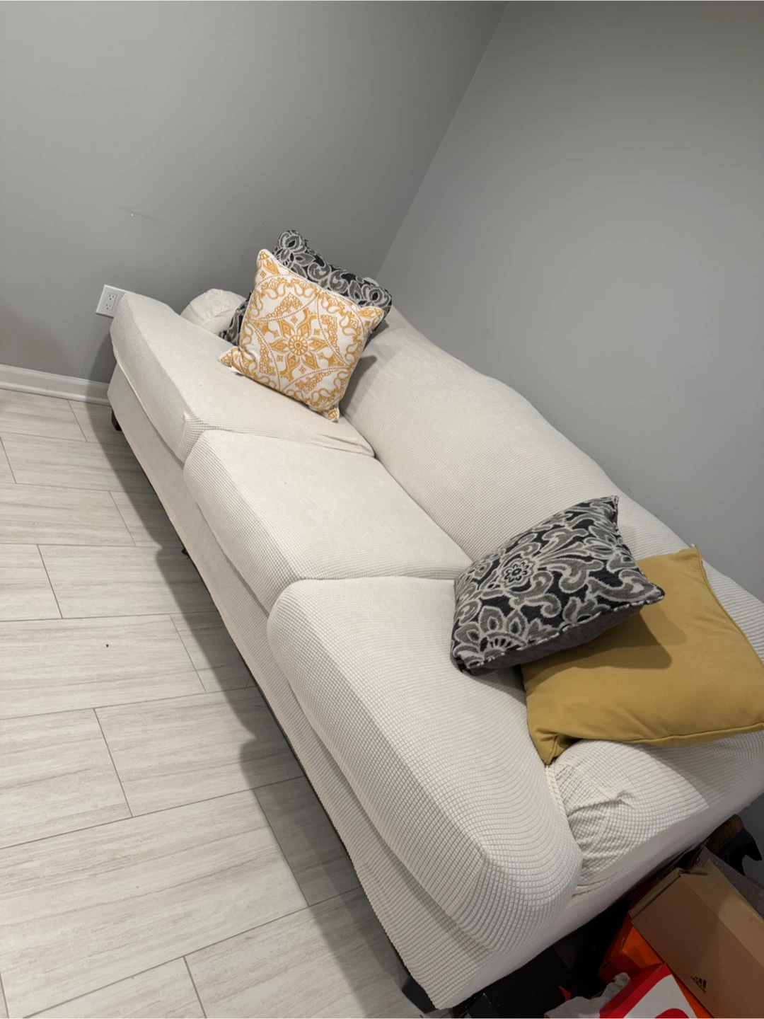 White Textured Three-Seater Sofa