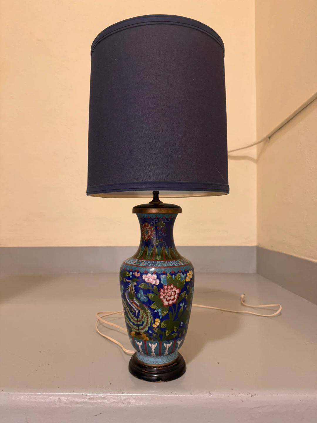 Vintage Cloisonné Floral Table Lamp