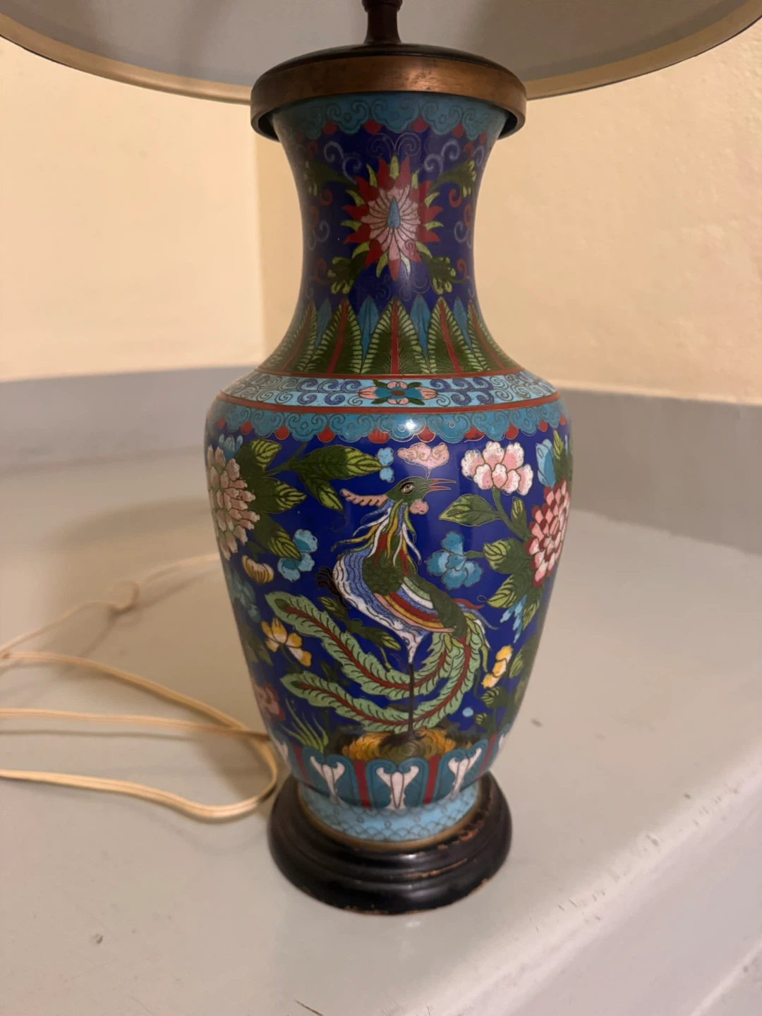 Vintage Cloisonné Floral Table Lamp - photo 3