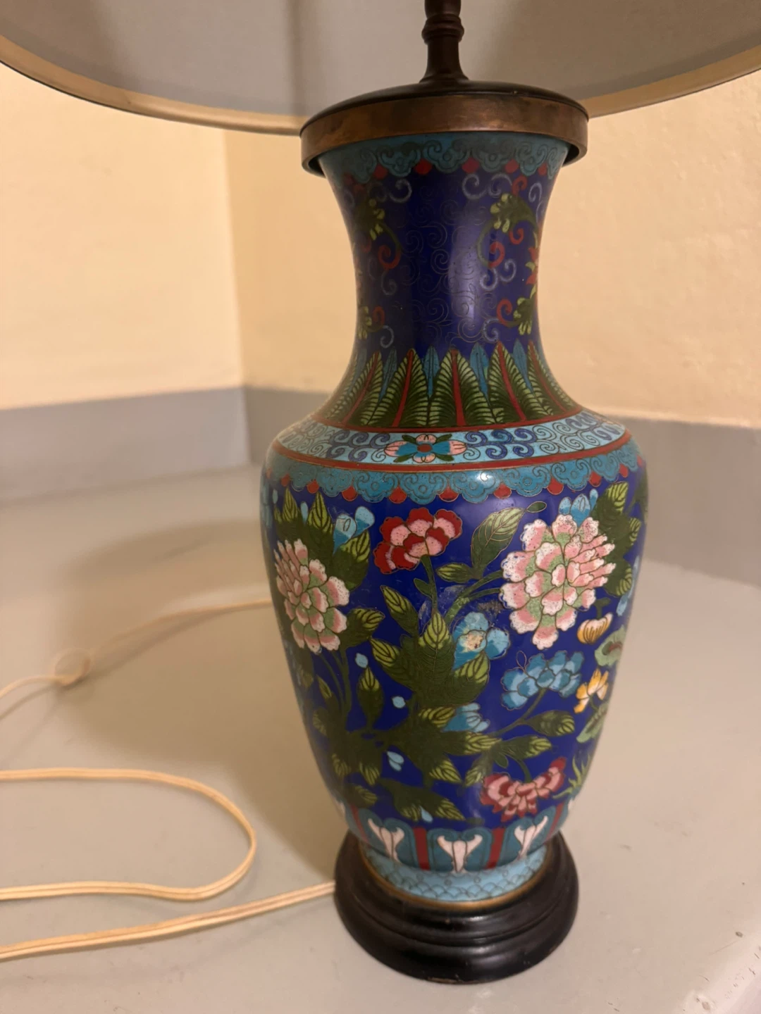 Vintage Cloisonné Floral Table Lamp - photo 4