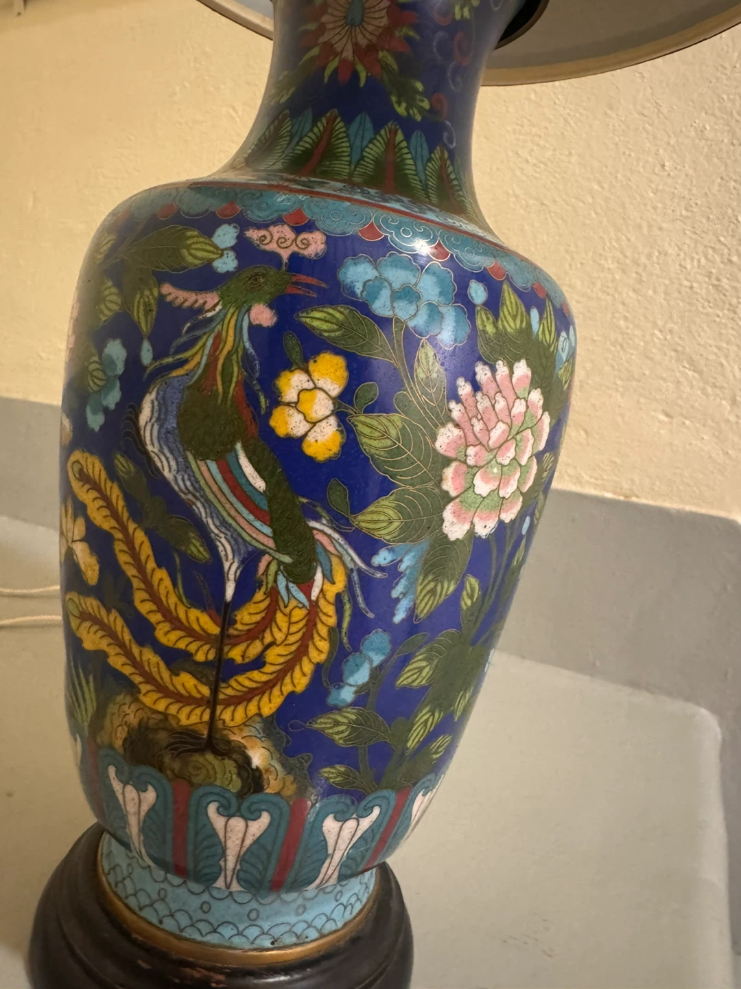 Vintage Cloisonné Floral Table Lamp - photo 5