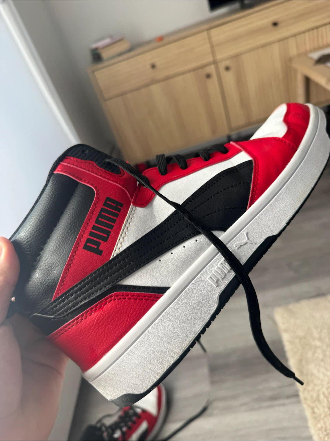 Puma High-Top Sneakers Red, White and Black Shoes - photo 4