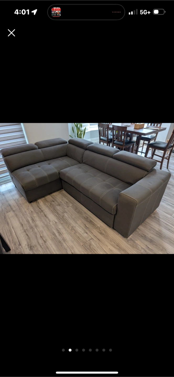 Grey sectional sofa with pull-out bed