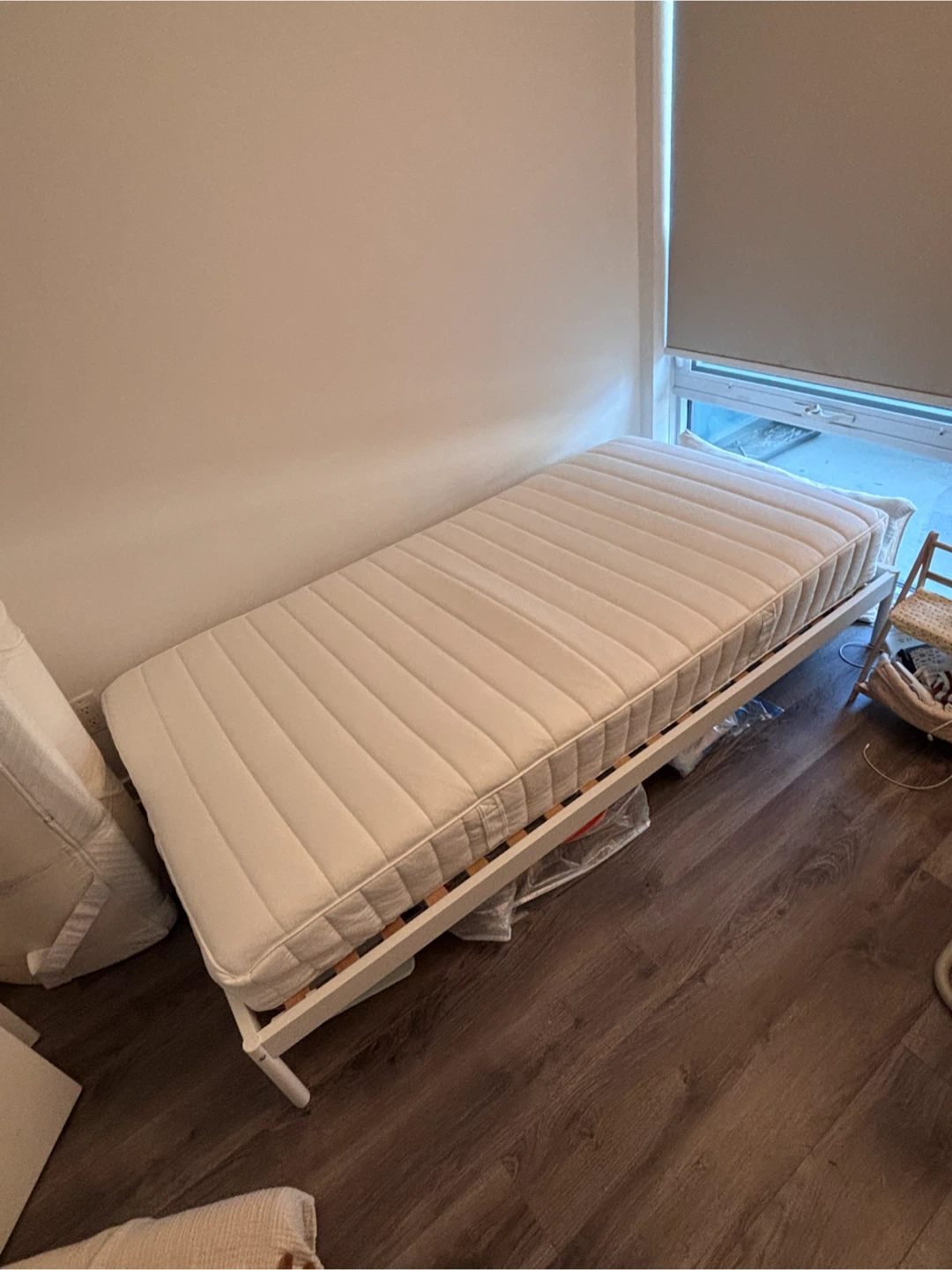 IKEA VEVELSTAD Twin Bed Frame with VALEVAG Mattress