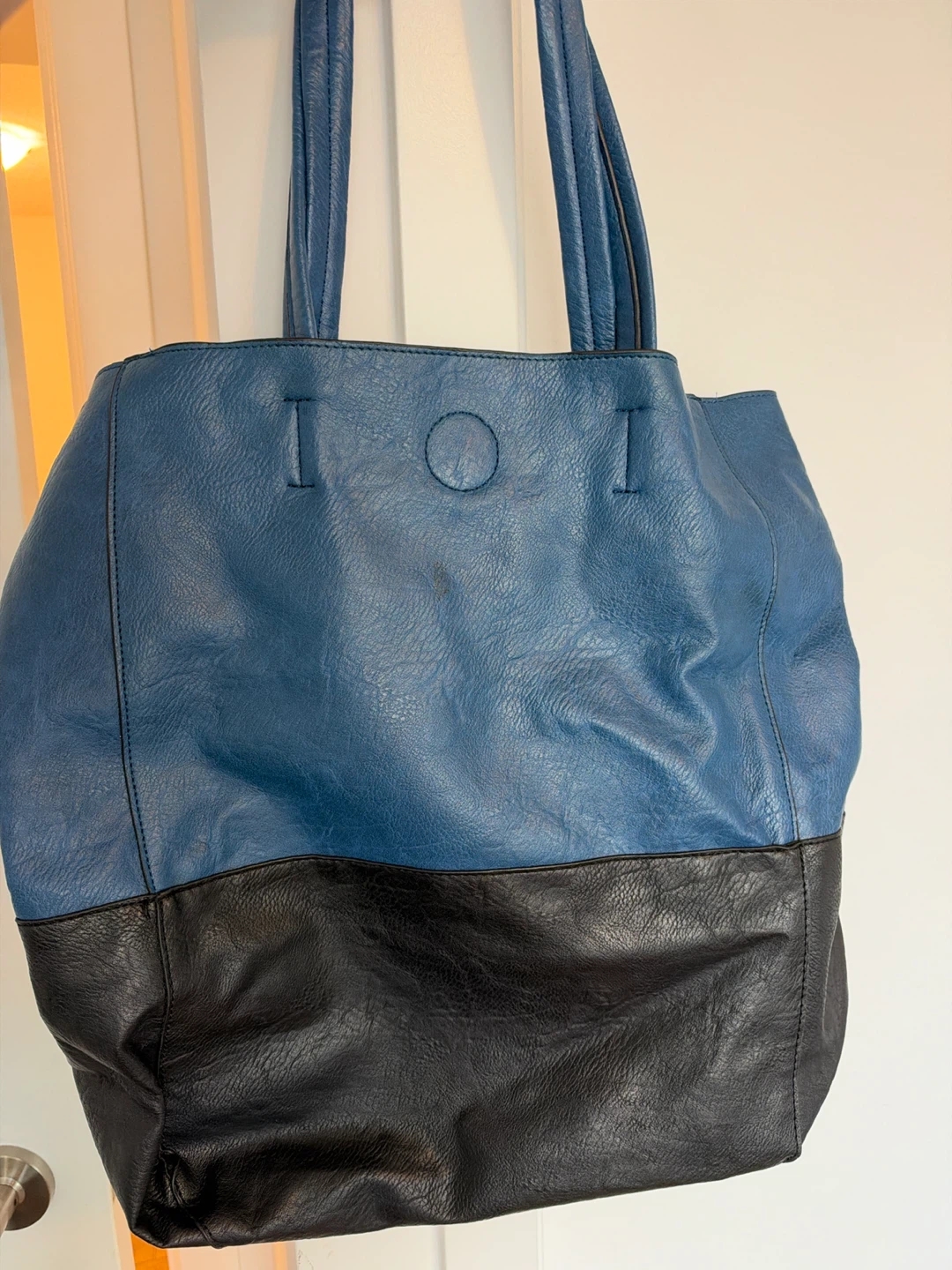 Blue and Black Leather Tote Bag