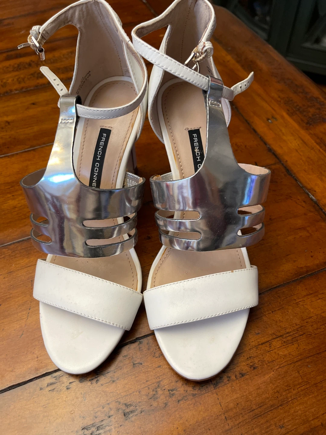 French Connection White and Silver Heeled Sandals