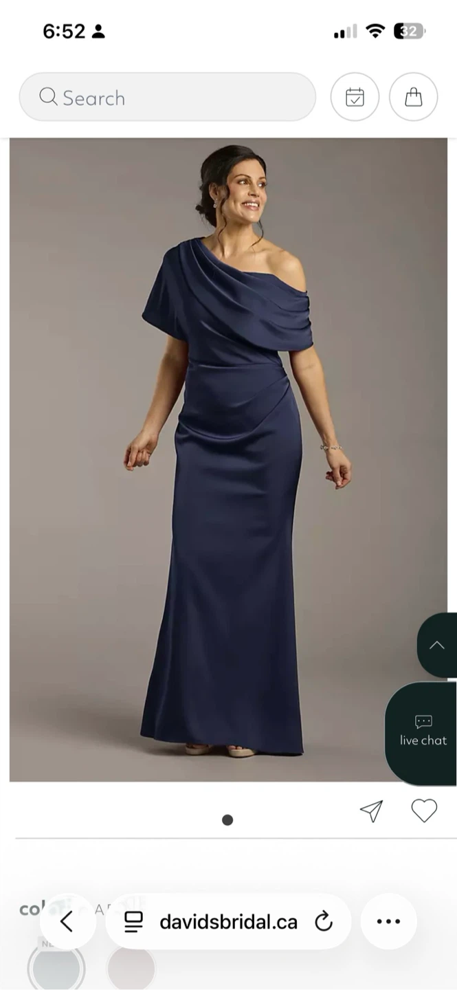 David’s Bridal Navy Blue Satin Formal Gown
