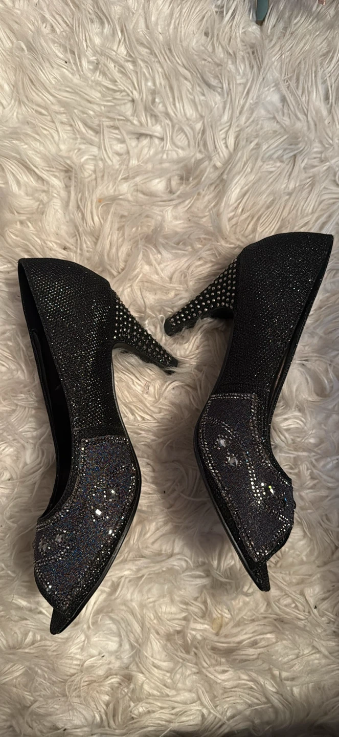 First Sight Black Peep Toe Heels Size 8.5 - photo 2