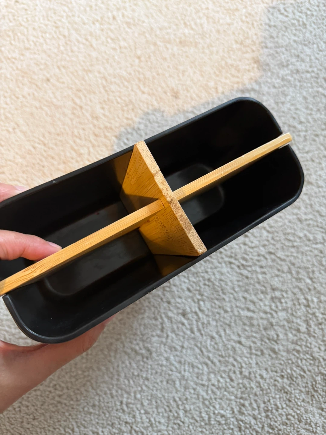 Black desktop organizer with bamboo dividers - photo 3