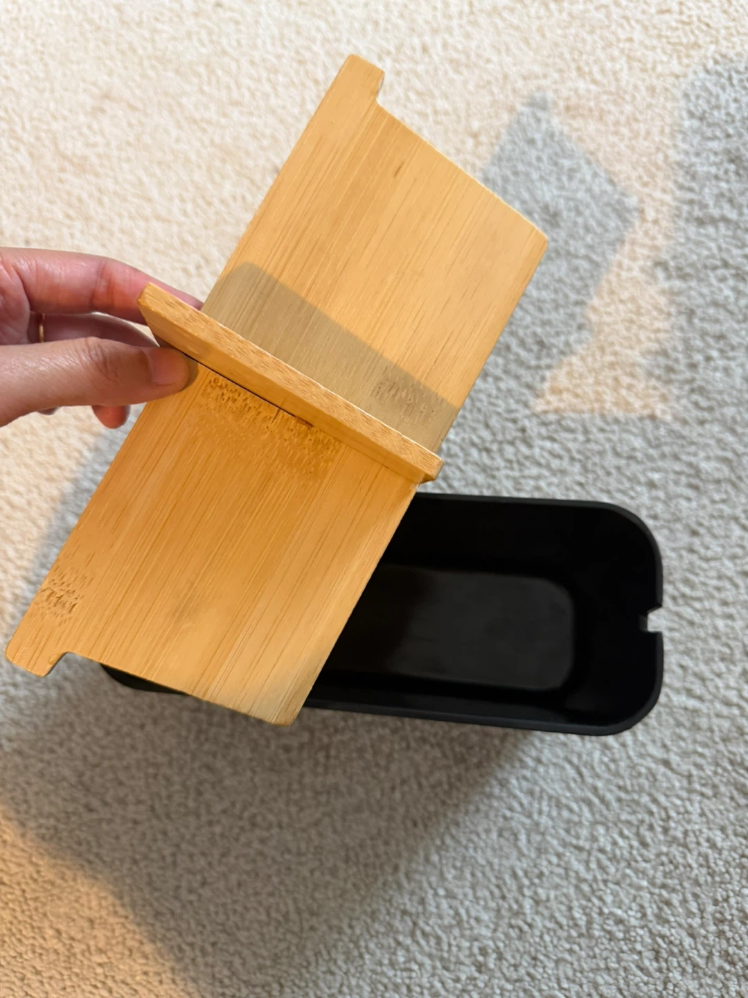 Black desktop organizer with bamboo dividers - photo 5