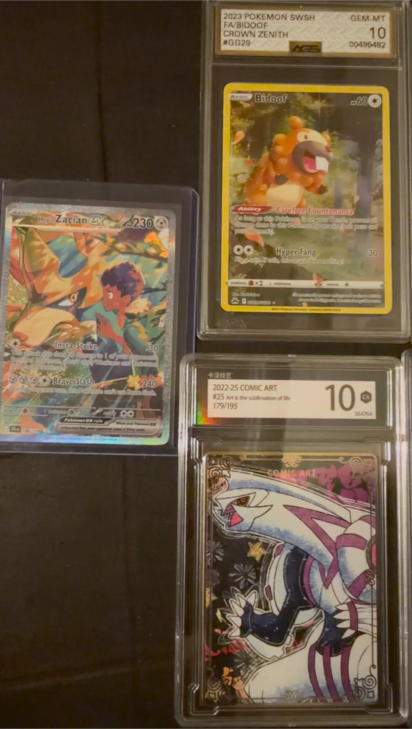 6Graded Pokemon Cards 1 fan art 1 raw card