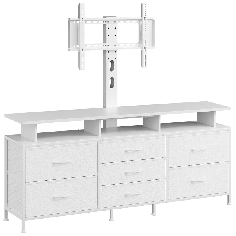 REAHOME 7 Drawers White TV Stand with Mount