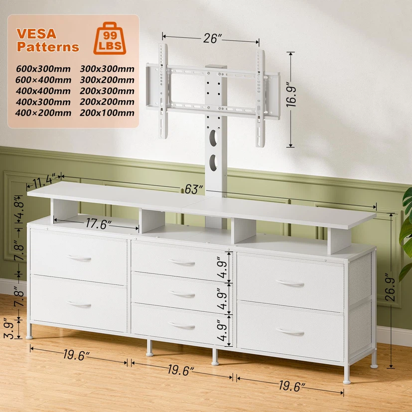 REAHOME 7 Drawers White TV Stand with Mount - photo 2