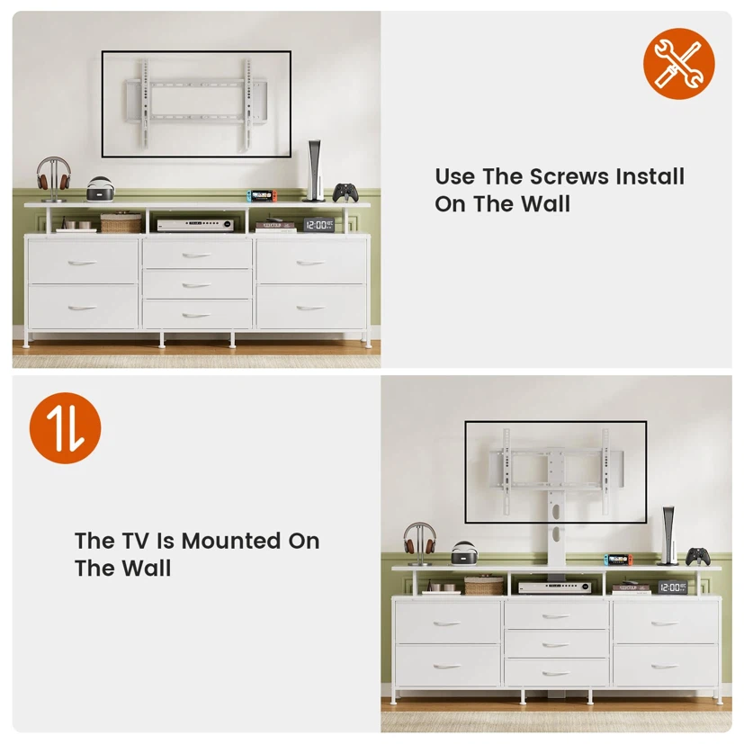 REAHOME 7 Drawers White TV Stand with Mount - photo 4