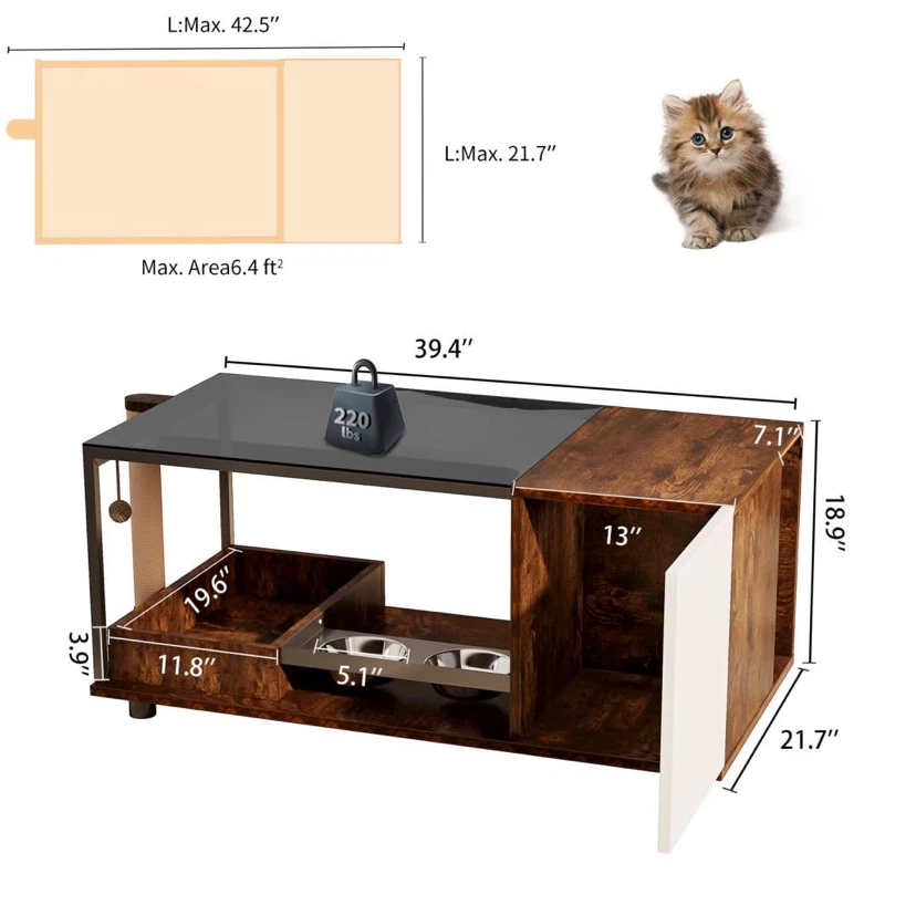 Glass Coffee Table with Cat Scratching Post - photo 3