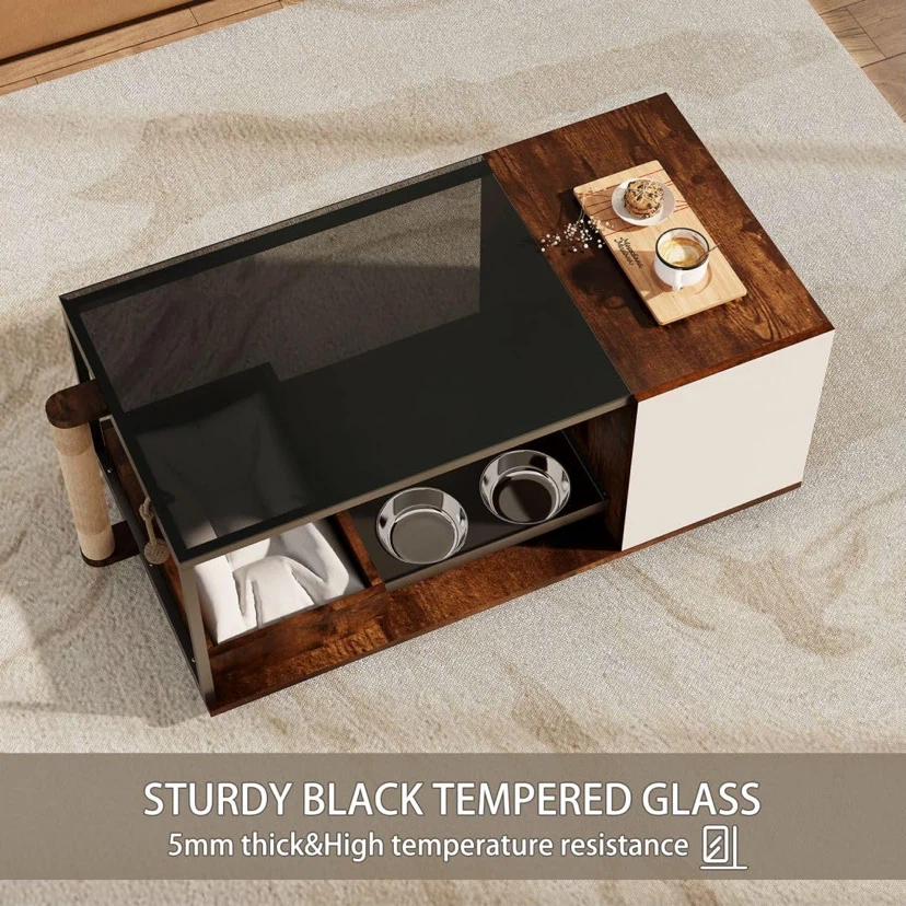 Glass Coffee Table with Cat Scratching Post - photo 4
