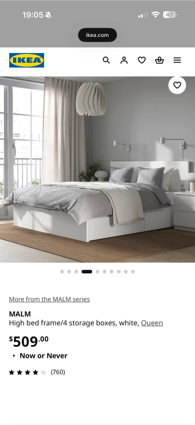 IKEA MALM Queen Bed Frame with 4 Storage Boxes