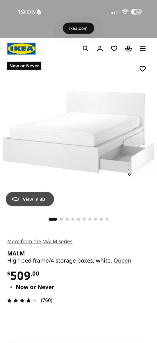 IKEA MALM Queen Bed Frame with 4 Storage Boxes - photo 2