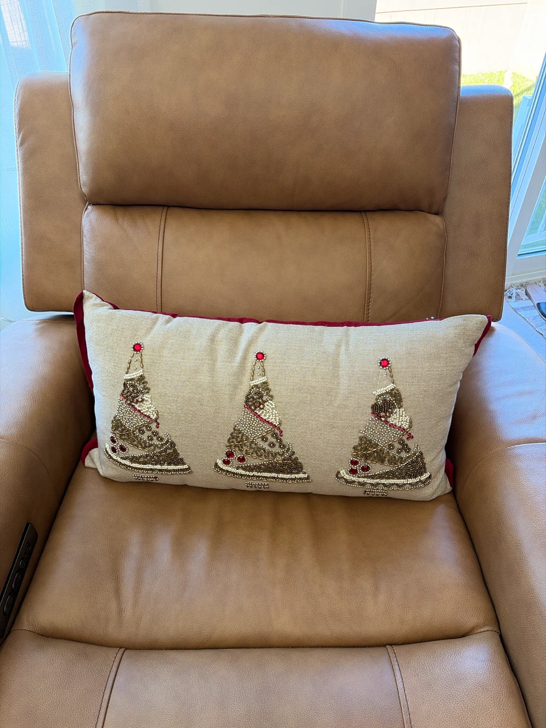 Beaded Christmas Tree Lumbar Throw Pillow