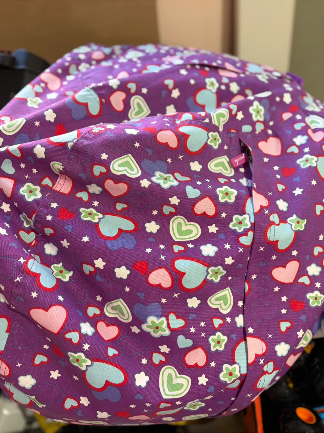 Posh Purple Heart Print Cotton Bean Bag Chair