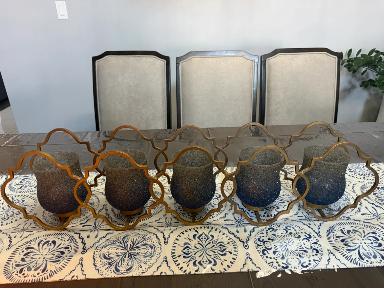 Five-piece metal and glass candle holder set - photo 2