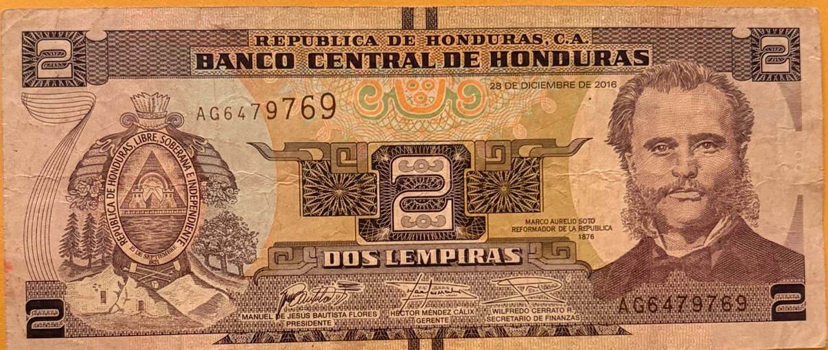 Honduras 2 Lempiras Banknote 2016
