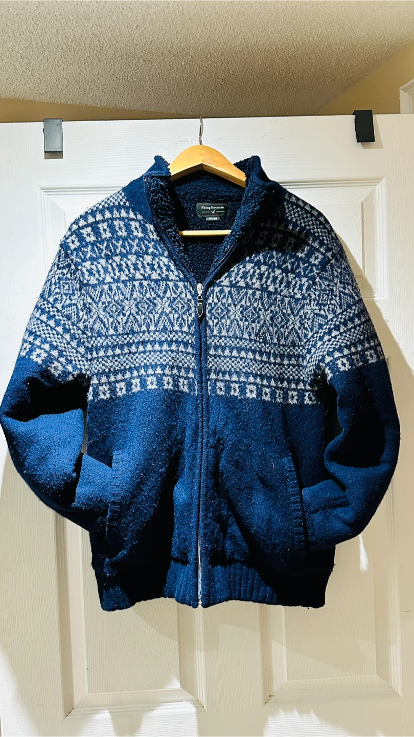 Flying Scotsman Blue Patterned Zip-Up Sweater